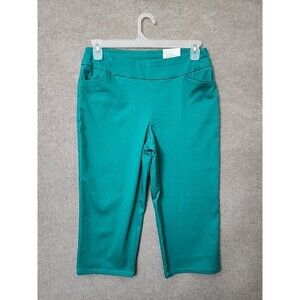 Croft Barrow Effortless Stretch Capri Pants Womens 10 Petite Green Slimming NEW